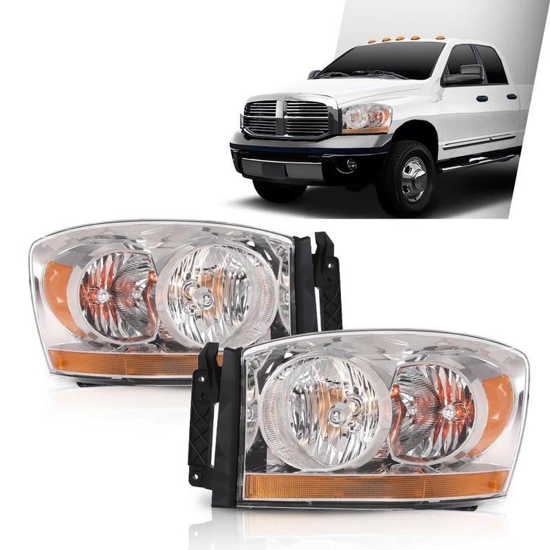 ALLGOOD Headlights w/Amber Bar Bulbs, Compatible with Dodge Ram 1500