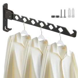 Lxoraziy Wall Clothes Rail, Aluminium Hanger with Clothes Hook, Foldable Wall Clothes Rack, for Bedroom, Bathroom, Balcony (Grey)