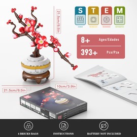 Mould King 24120 Clamping Building Blocks Plum Blossom Flowers Building Blocks for Girls with Vase Artificial Botanical Collection Building Toy Creative Gift for Children Adults (393 Pieces)