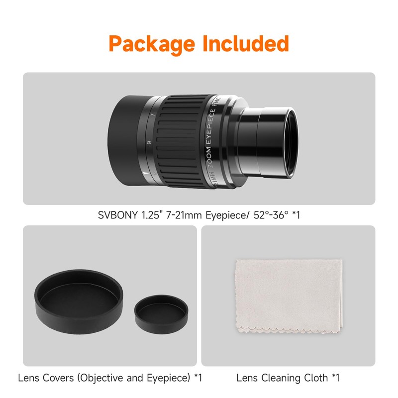 SVBONY SV135 Zoom Eyepiece, Zoom 7 to 21mm 1.25 Inch