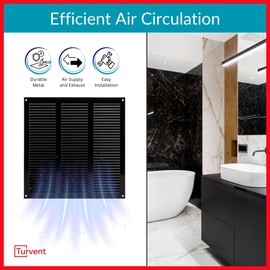TURvent 10x10 Vent Cover (duct opening) - Black HVAC Return Air Grille for Wall and Ceiling - Metal AC Vent Cover with Mesh - Rectangular Ventilation Registe - External Dimensions: 11.81" W x 11.81" H