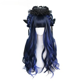 Long Wig, Curl, Lolita, Gothic Lolita, Black Blue Low Light, Cosplay Wig, Curly Hair, Heat Resistant Wig, Fluffy, Costume, Event Wig Net Included