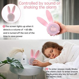 Baby Children's Light Alarm Clock Rabbit Alarm Clock Rabbit Alarm Clock Wake Up Light Bedside Lamp Snooze Function, 6 Loud Sounds, Timed Night Light Gift for Children Girls