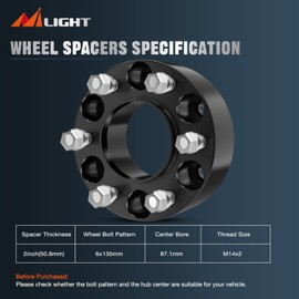 Nilight F150 Wheel Spacers 6x135,2 inch Wheel Spacer for 2004-2014 F150,2003-2014 Expedition/Lincoln Navigator,2005-2014 Lincoln Mark LT,M14x2 Studs 87.1mm Hub Bore 2009 2010 2011 2012 2013 2014