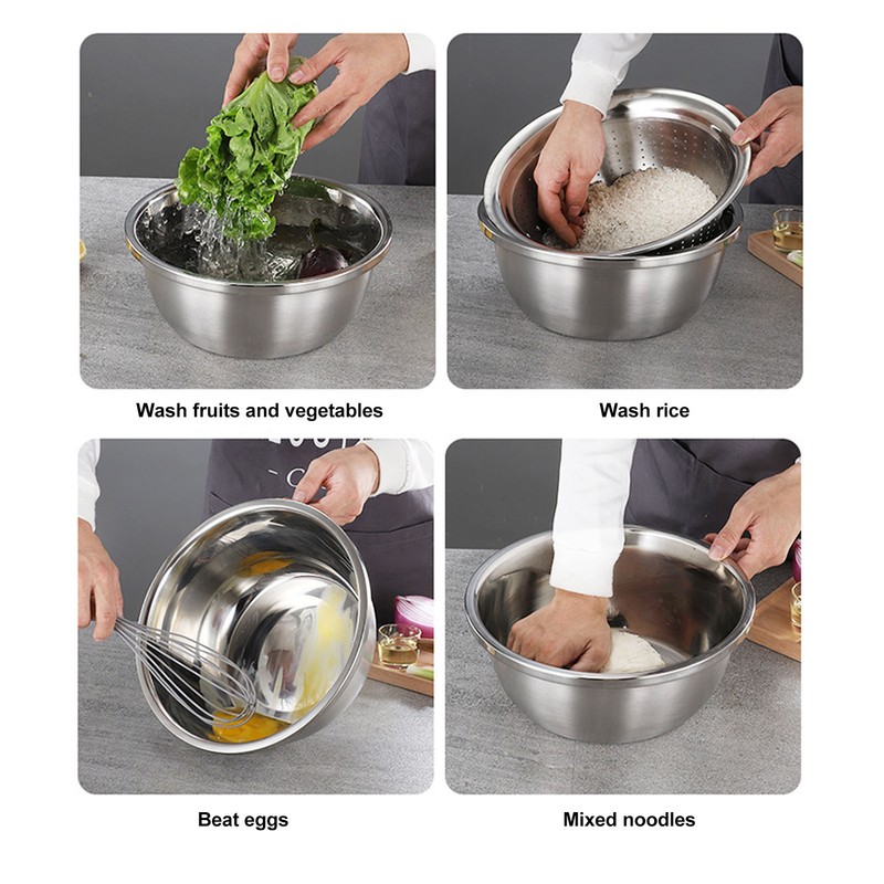 3pcs Stainless Steel Drain Basket Vegetable Cutter 3 in 1