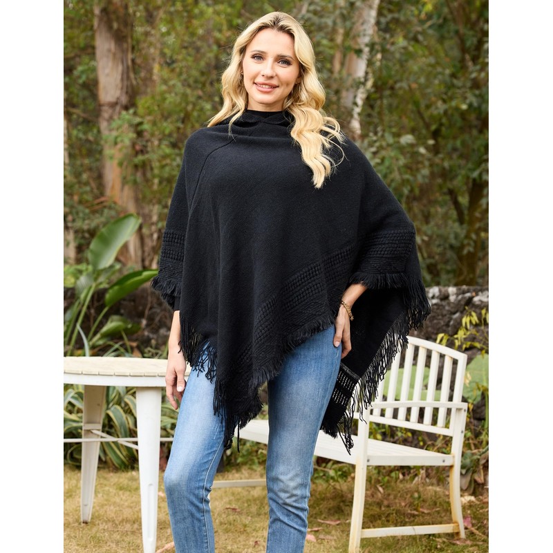 Ferand Ladies' Hooded Cape with Fringed Hem, Crochet Poncho Knitting