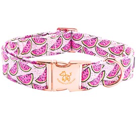 Elegant Watermelon Print Summer Dog Collar - Cotton, Durable, Metal Buckle for Medium Dogs