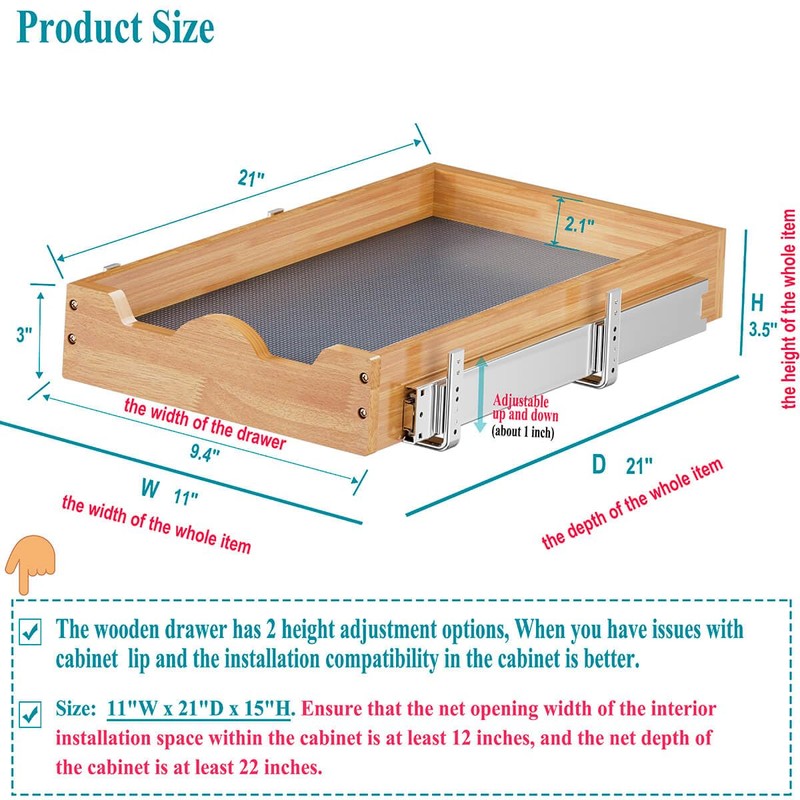 OCG Pull Out Drawers For Cabinets, Slide out Wood Drawer
