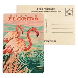 Destin, Florida, Vintage Print Press, Flamingo (4x6 Birch Wood Postcards, 2-Pack Stationary, Rustic Home Wall Decor)