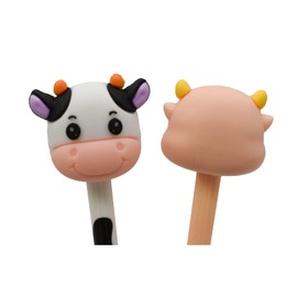 Lopenle 8PCS Cute Cow Writing Pens Cartoon Retractable Cow Pens Novelty Animal Gel Pen 0.5 mm Black Ink For School Home Office Stationery