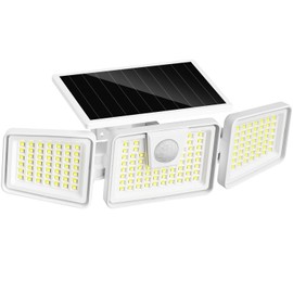 INCX Solar Motion Sensor Lights Outdoor, 3 Heads Security Lights Solar Powered, 156 LED Flood Light Motion Detected Spotlight for Garage Yard Entryways Patio, IP65 Waterproof, White, 1 Pack