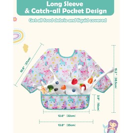 Lictin Lictin 3 Pack Baby Bibs for Girl, Mess Proof Baby Bib, Cute Long Sleeve Bib Outfit, Waterproof Bibs for Toddlers, Adjustable Closure Baby Smock, 6-24 Months Reusable Infant Baby Bibs