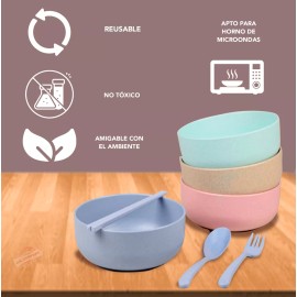 MAIXIANG Bowl Tazon Con Cubiertos Ecologico Fibra De Trigo Mx-003