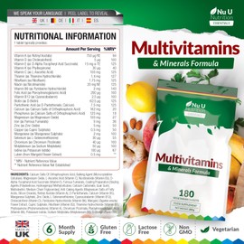 Multivitamin Tablets for Men & Women - 180 Tablets - 6 Month Supply - 25 A-Z Multivitamins & Minerals Including Iron, Zinc & Vitamin D - One a Day - Made in The UK - Nu U Nutrition