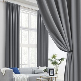 DUALIFE 132 Inch Curtains Extra Long Back Tab and Rod Pocket (Medium Grey Color) Thermal Insulated Blackout Curtains 52 by 132 Inch 11 ft Custom Made 2 Panels Set, Window Drapes for Bedroom