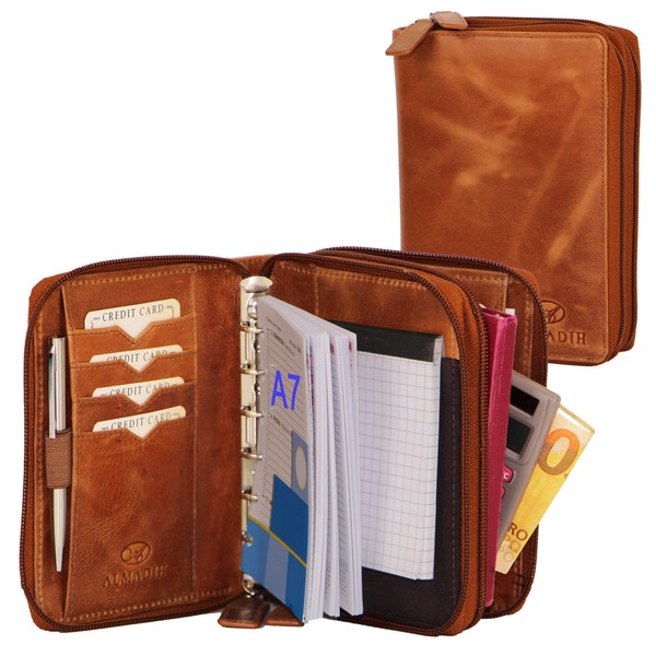 ALMADIH Leather A7 Organizer with 2 compartments Double Zipper Calendar