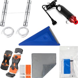 Drunmist Emblem Removal Tool Kit Plate Line Remover with 20 Pieces PE Cables Cord Heat Gun Razor Blade Scraper Squeegee Scratch Repair Paste Applicator Sponge Towel for Car Wrapping Film Installation