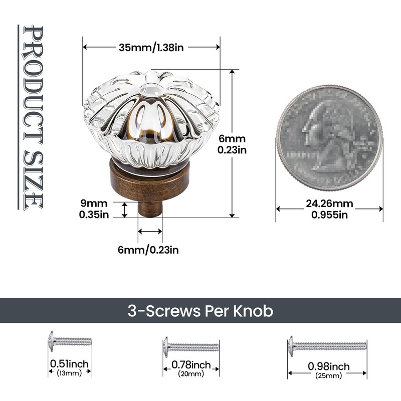 CEYMIO Crystal Cabinet Knobs Cabinets Knob, 4 Pack Flower Antique
