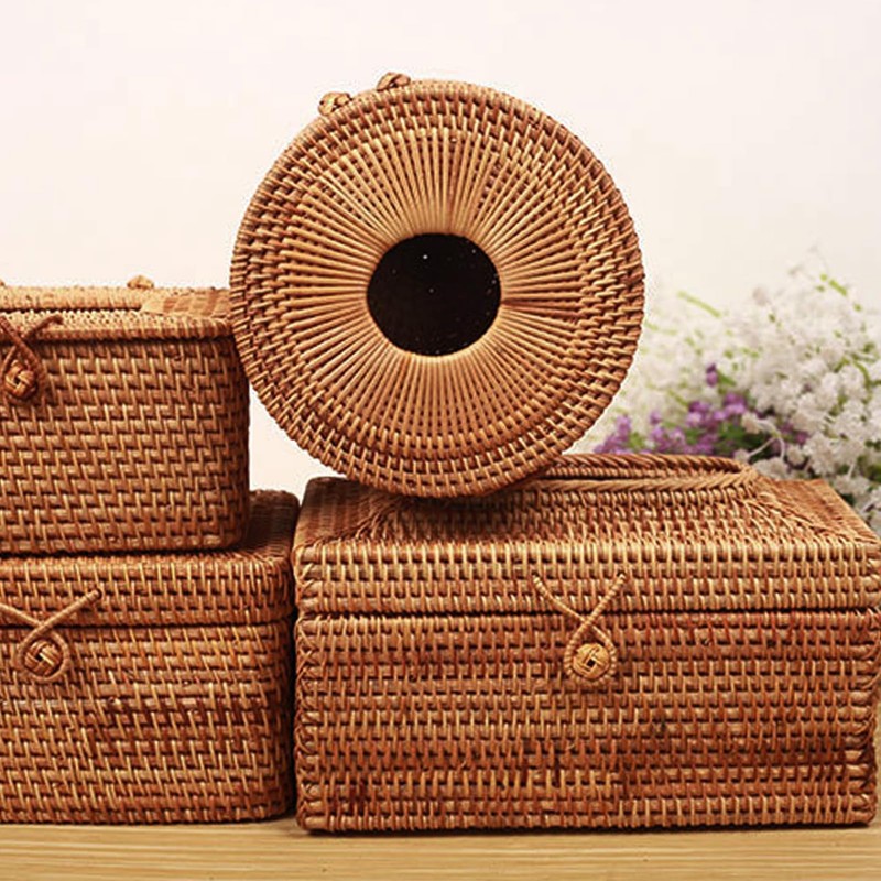 Multi Functional Rectangle Tissue Box Cover, Rattan Woven Tissue Box
