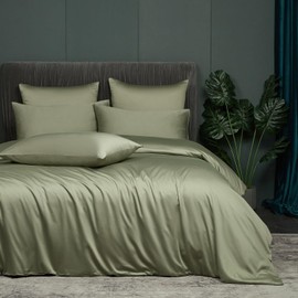 Luowei Bamboo Bed Linen 135 x 200 cm Green Bamboo Fibre Polyester Fibre Luxurious Soft Lightweight Cooler Summer Duvet Cover with Zip and Pillowcase