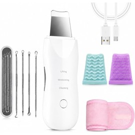 Limpiador Facial Ultrasónico Skin Scrubber con Espátula Kit Limpieza Extractores de Puntos Negros,Carga USB,Tecnología ultrasónica de alta frecuencia, Fundas de Silicona