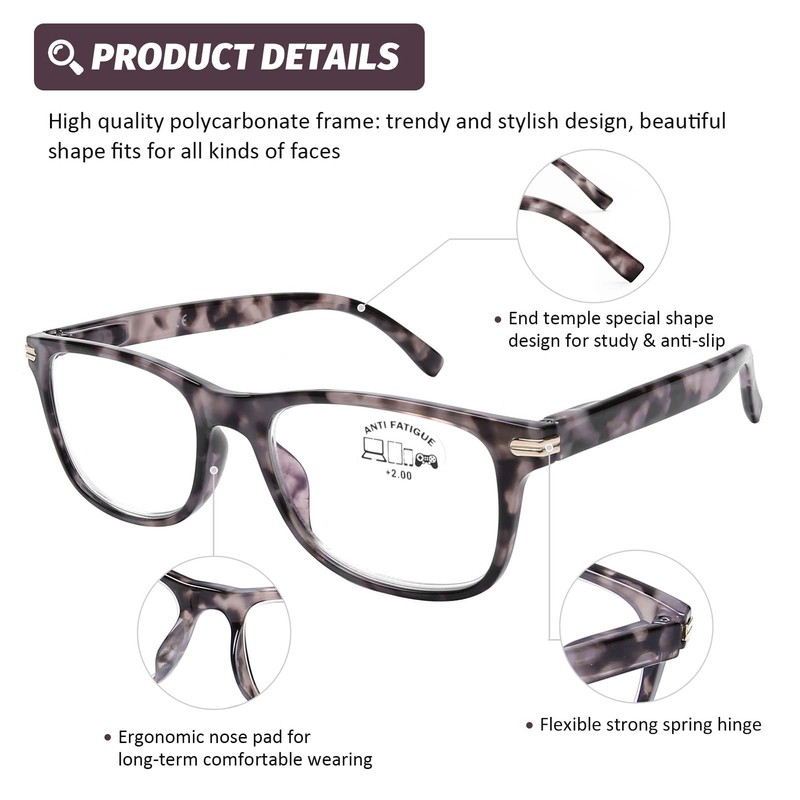 DOOViC Reading Glasses 4 Pack Blue Light Blocking Spring Hinge