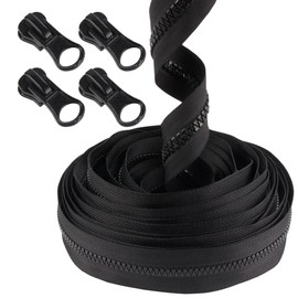 Heavy Duty Bulk Zippers #5 for Upholstery, Sewing, Arts and Crafts (Non-Seperating) 10yds with 4 Pulls - BambooMN - Black