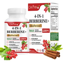 Gwynne 4 En 1 Berberina Y Bioperine 1200mg 90 Cpsulas Con Meln Amargo,canela De Ceiln Y Extracto De T Verde,apoyo A La Salud Del Corazn,sistema...    