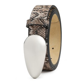 RISANTRY Women White Leather Belt Fashion White Snake Print Belt for Women Gold Buckle Perfect for Jeans