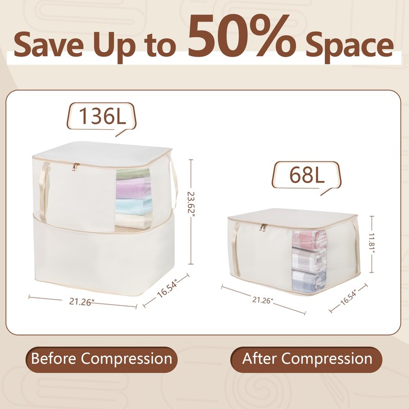Compression Storage Bags for Down Comforters, Foldable Reusable Organizer for