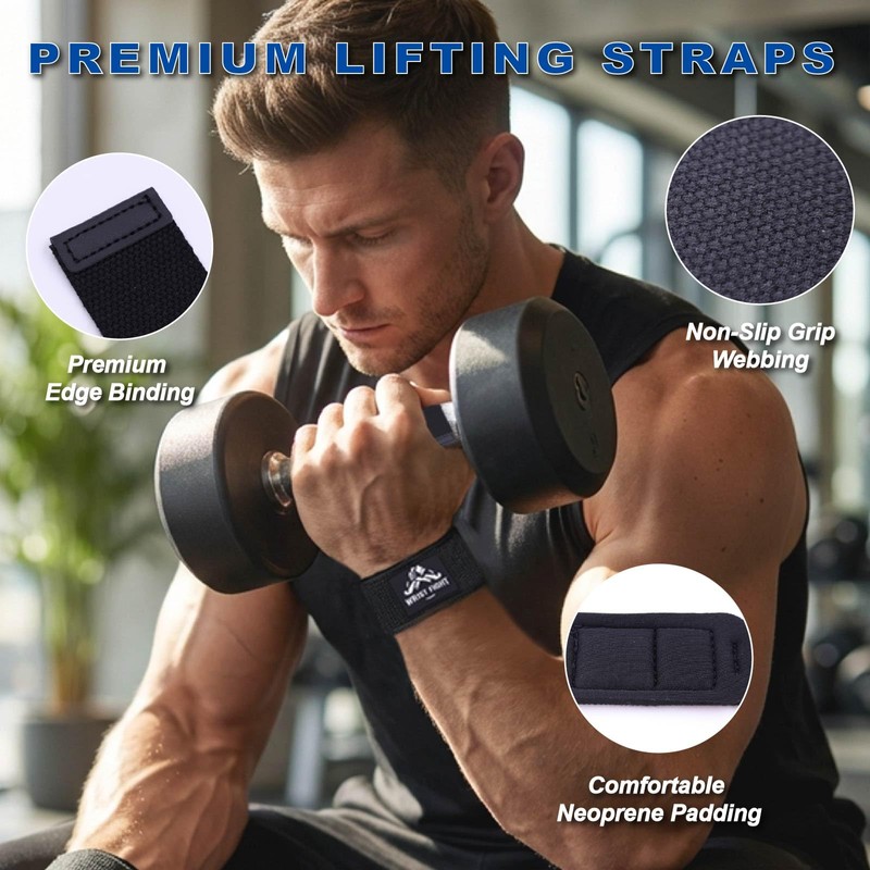 Wrist Cuffs with Dual D-Rings Lifting Straps Set with Mesh