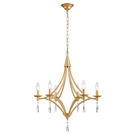 Modern Gold Crystal Chandelier, 6-Lights Farmhouse Chandeliers for Dining Room Light Fixtures Hanging Pendant Light, Modern Candle Chandelier for Bedroom Foyer Living Room Kitchen Island Entryway