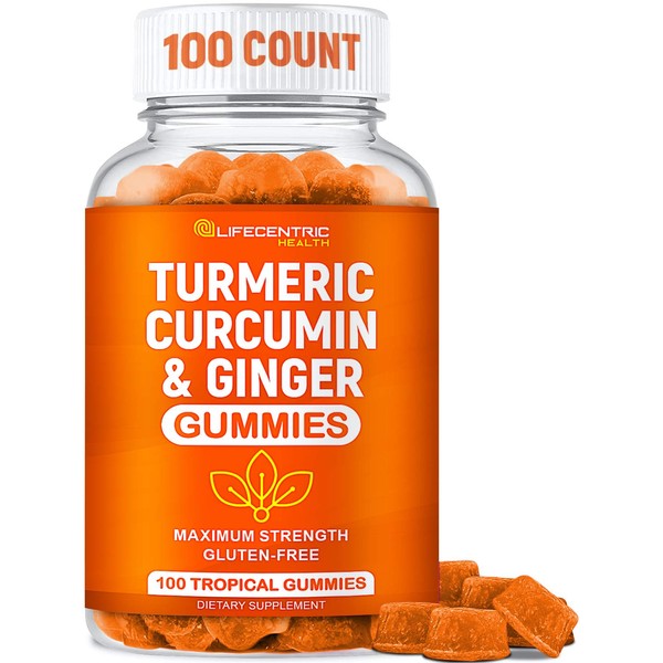 Turmeric Gummies for Adults and Kids | Max Strength Turmeric and Ginger Gummies Supplement | Vegan Organic Natural Turmeric Curcumin Gummies for Overall Health