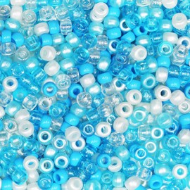 VOOMOLOVE 1000 PCS Bule Mix Pony Beads - Bracelet, Hair Braids & Crafts - Plastic Beads 6x9mm