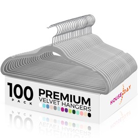 HOUSE DAY Premium Velvet Hangers 100 Pack Grey, Non-Slip Flocked Felt Hangers, Sturdy Clothes Hanger with 360° Rotatable Hook, Heavy Duty Durable Slim Coat Hanger for Closet Space Saving