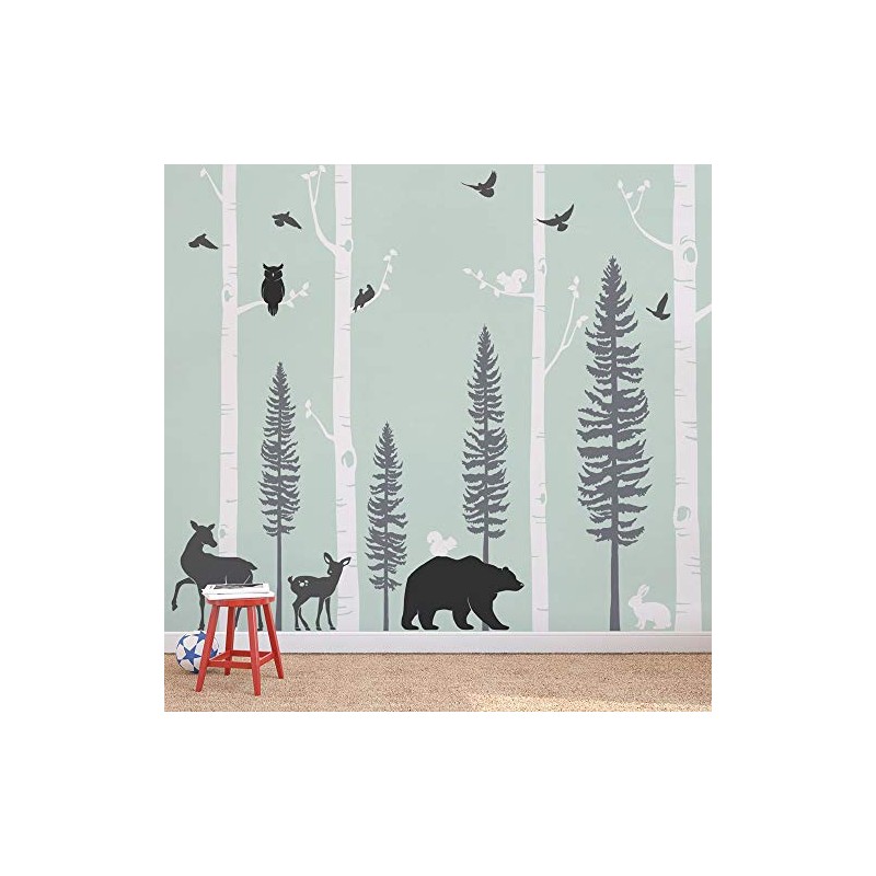 Simple Shapes Birch Trees with Animals Wall Decal - Scheme