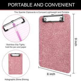 2 PCS A5 Size Clipboards,Size 6" x 9"in ClipBoard,Glitter Clipboard with Low Profile Clip,Sparkle Plastic Clipboard,Cute Hanging Clipboard for Office Supplies,Clipboards for Kids Mini Clip Board-Pink