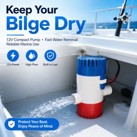 12V Submersible Bilge Pump for Boats – Compact Marine Water Pump with 19 mm Outlet for Yachts & Fishing Boats