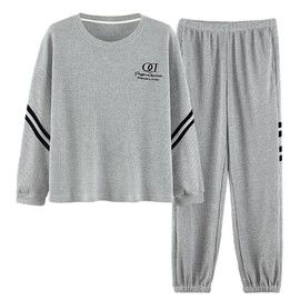 CHEERFULHEALTHY Women's Sweat Pajamas, Top and Bottom Set, Spring and Autumn, Room Wear, Loose Fit, Loungewear Set, gray
