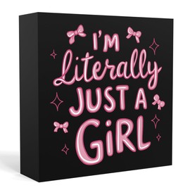 Pink Room Decor Light Pink Dorm Room Decoration for Girl Decor for Bedroom I'm Literally Just A Girl Girly Bowknot Signs for Home Dorm Wall Desk Shelf Tabletop Decoration (black)