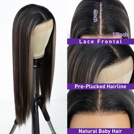 Joedir 13x4 Lace Front Wig Long Straight Wigs for Black Women Highlights Free Part Lace Frontal Wigs Pre Plucked with Baby Hair Light Yaki Synthetic Hair Wig for Women 30 Inch
