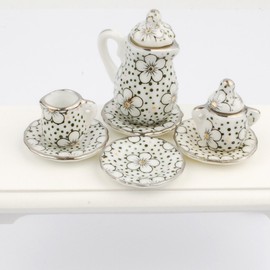 NW 1 Set 15 Pieces 1:12 Ceramics Tea Cup Set Lovely Dollhouse Decoration Set Dollhouse Kitchen Accessories(#3)