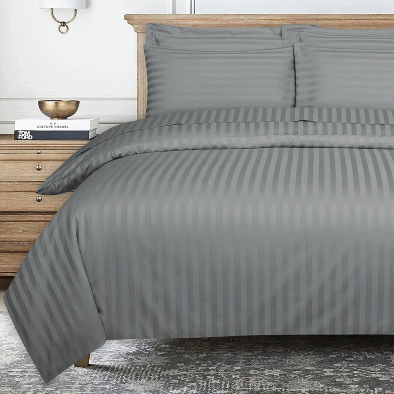 Ev Dekor® Double Duvet Cover Set Hotel Quality Stripes Satin