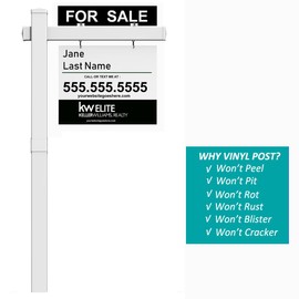 Kdgarden Vinyl PVC Real Estate Sign Post 6' Tall, Realtor Yard Sign Post with Flat Cap for Open House and Home for Sale(No Sign) (Black, 72"X36"(2 Pack))