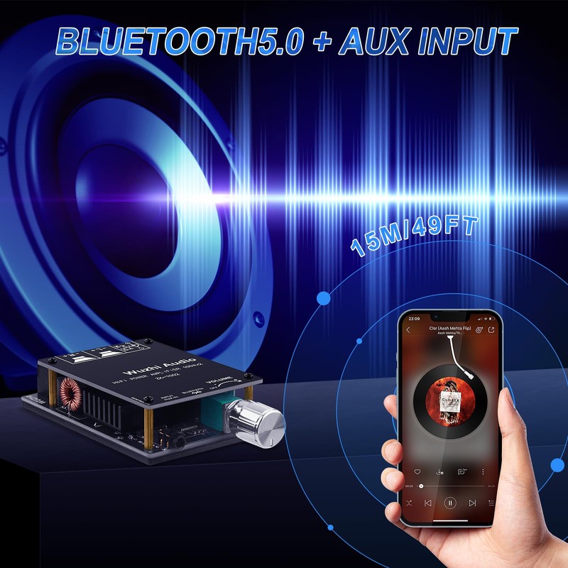HiFi Amplifier with Bluetooth 5.0 Audio Gain Card, ZK-1002 2.0