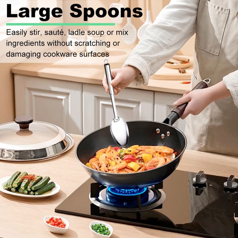 Solid and Slotted Spoons Set 12.7 Inch Stainless Steel Cooking