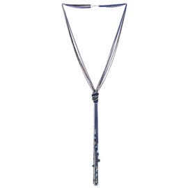 COOLSTEELANDBEYOND Long Chain Lariat Necklace with Blue Crystal, Multi-Strand Knotted Tassel Y Shape, Boho Bohemian, Metal, No Gemstone
