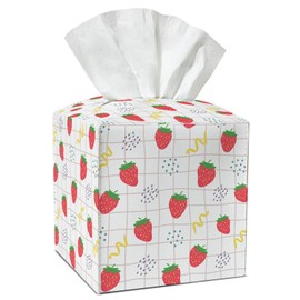 Strawberry Tissue Box Covers Square, Leather Tissue Box Holders Decorative for Car Nightstand Home Office Bathroom Organizer, Square Facial Paper Organizer Home Decor -016