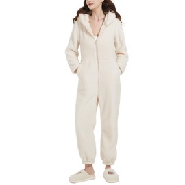 Flygo One Piece Pajamas for Women Adult Onesie PJ Warm Flannel Homewear Sleepwear(Beige-S)