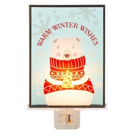 Ganz Midwest Illuminated Polar Bear Winter White & Blue 3.75 x 6.5 Inch Glass Decorative Holiday Décor Christmas Nightlight, Warm Winter Wishers